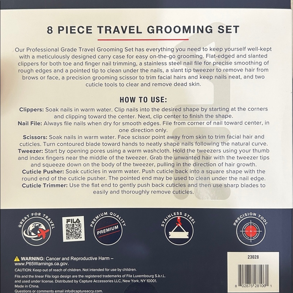 Fila 8-Piece Travel Grooming Kit NIB Toiletry Set Organizer Case - Picture 14 of 16